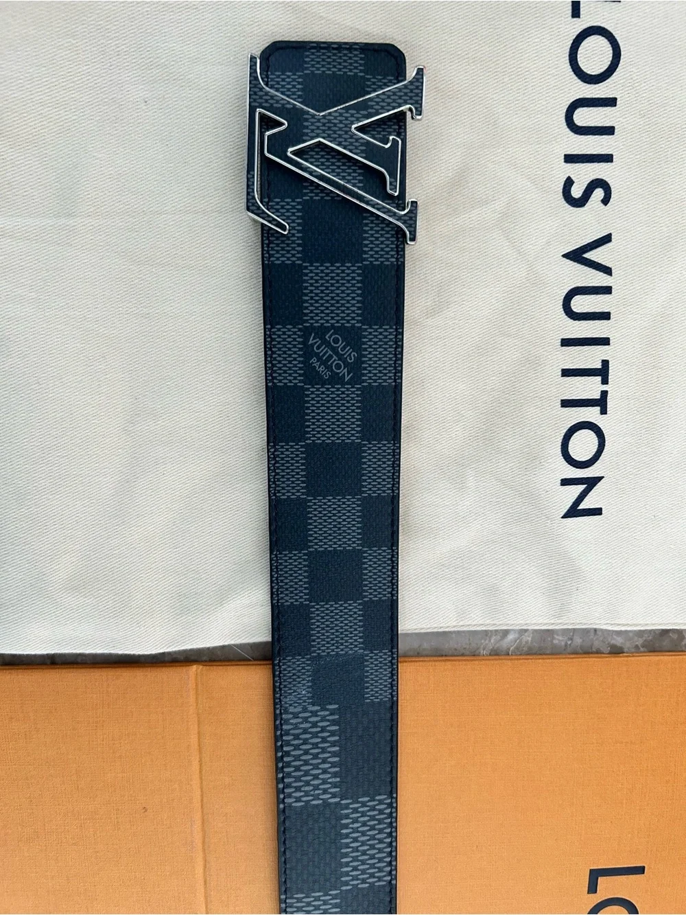 Louis Vuitton Black Damier Graphite Belt with Silver LV Buckle